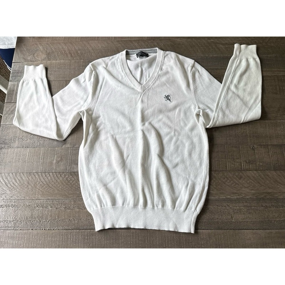 Express men's white long-sleeve cotton v-neck sweater size small